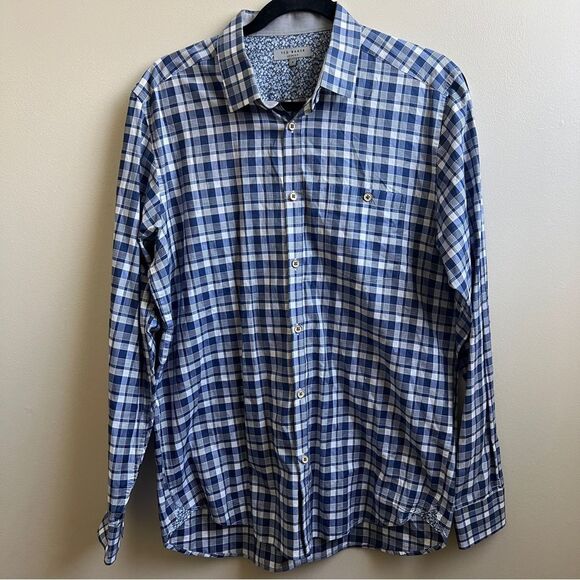 TED BAKER London plaid Shirt Mens Button down Long Sleeve Size 4= neck 16 - Picture 1 of 6